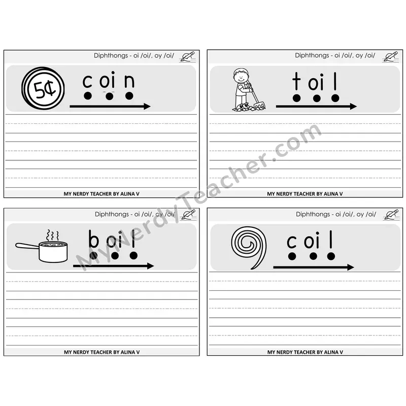 Diphthong OI and OY Sentence Writing Task Cards — Decodable Sentences