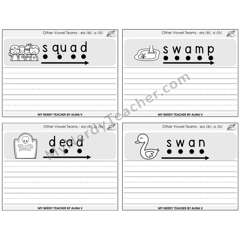 EA (short e) and A (short o) Sentence Writing Task Cards — Decodable Sentences