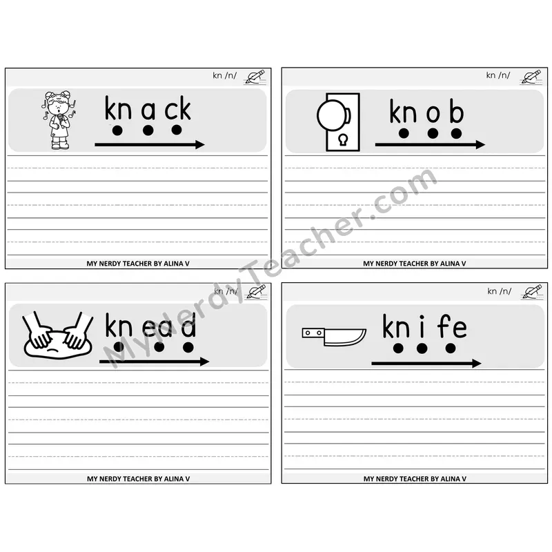 Silent Letters KN Sentence Writing Task Cards — Decodable Sentences