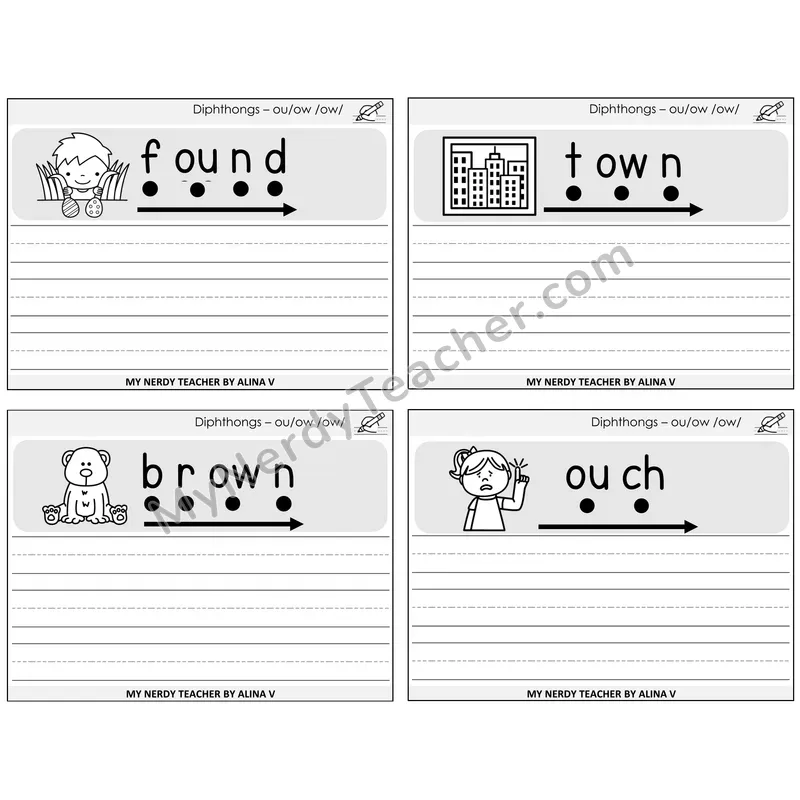 Diphthong OU and OW Sentence Writing Task Cards — Decodable Sentences