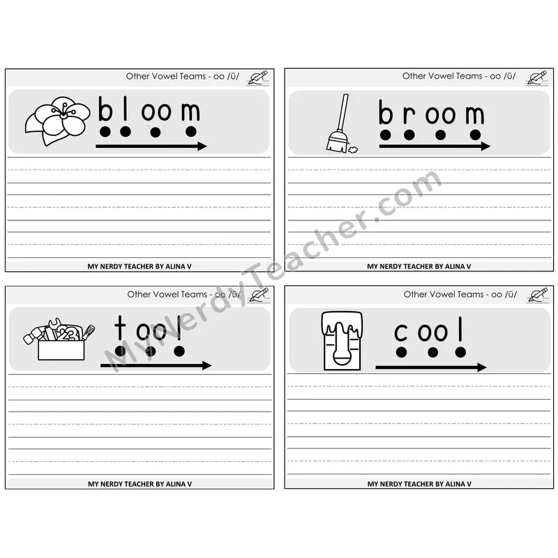 Long OO (/ū/) Sentence Writing Task Cards — Decodable Sentences
