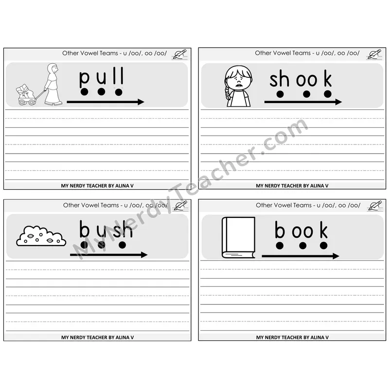 Short OO and U (/oo/) Sentence Writing Task Cards — Decodable Sentences