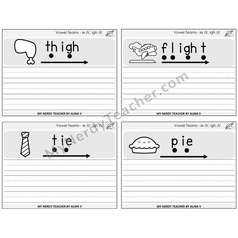 Long I Vowel Teams (ie, igh) Sentence Writing Task Cards — Decodable Sentences