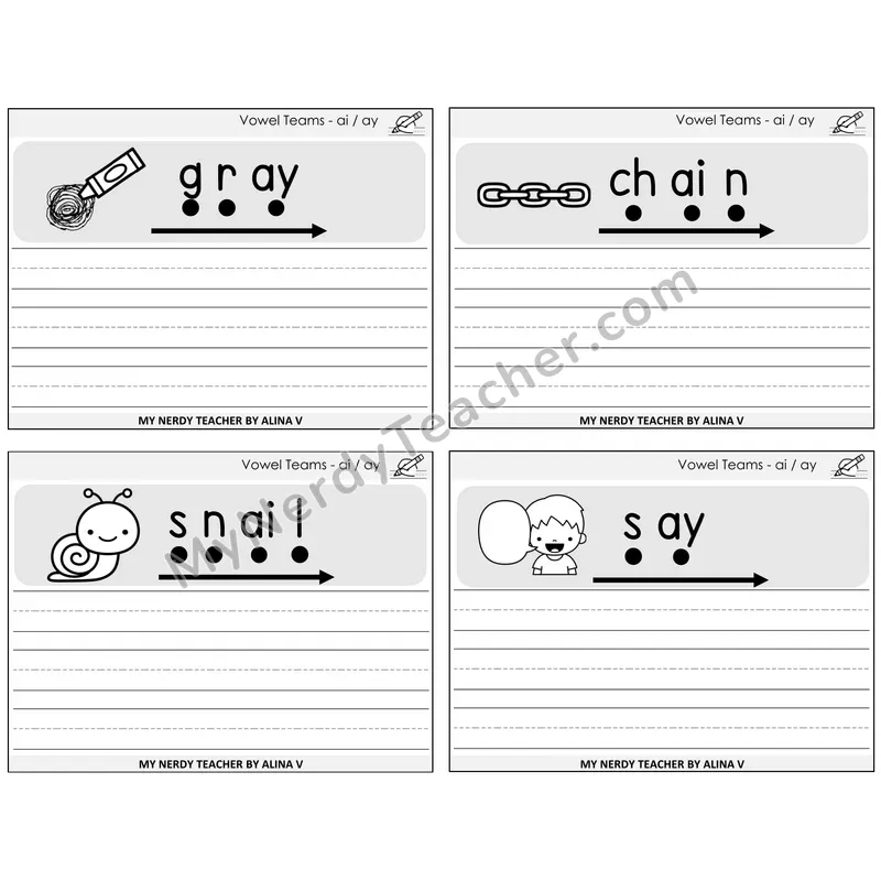 Long A Vowel Teams (ai, ay) Sentence Writing Task Cards — Decodable Sentences