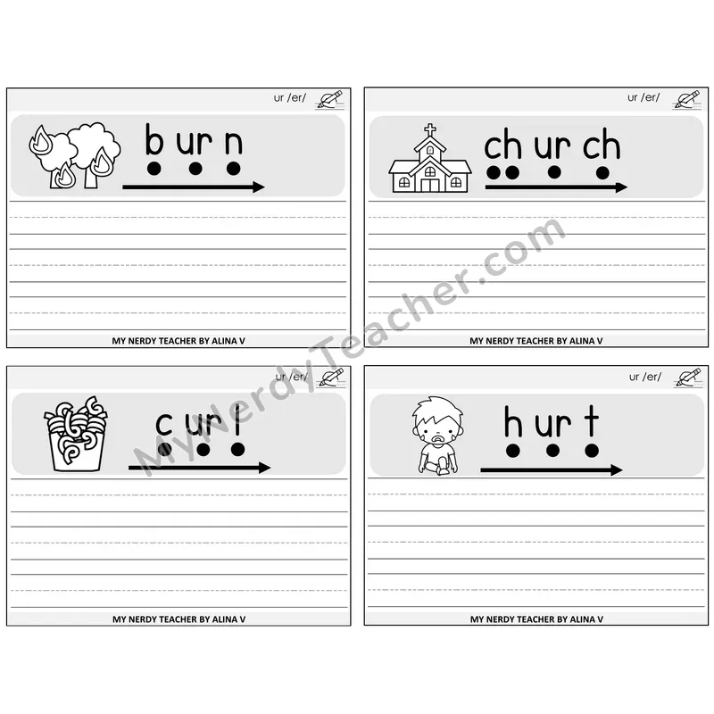 R-Controlled UR Sentence Writing Task Cards — Decodable Sentences