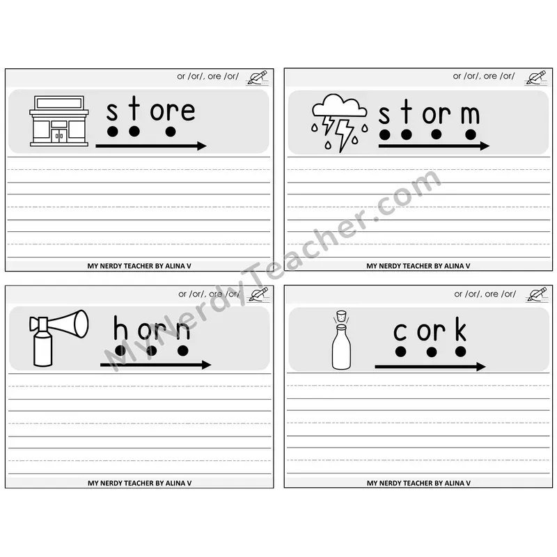 R-Controlled OR and ORE Sentence Writing Task Cards — Decodable Sentences
