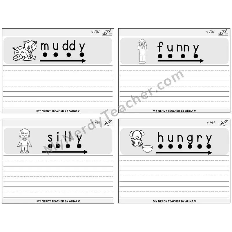 Y as Long E Sentence Writing Task Cards — Decodable Sentences