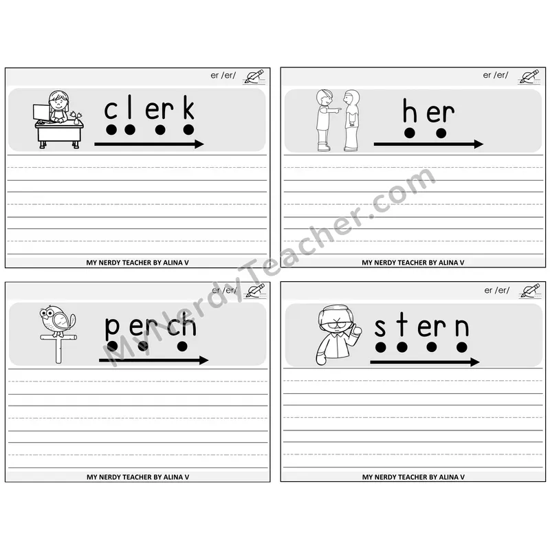 R-Controlled ER Sentence Writing Task Cards — Decodable Sentences