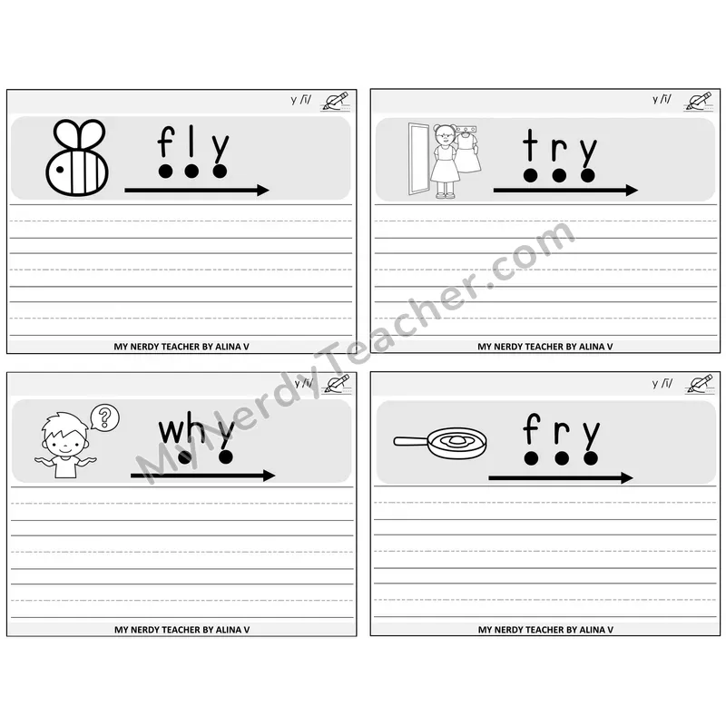 Y as Long I Sentence Writing Task Cards — Decodable Sentences