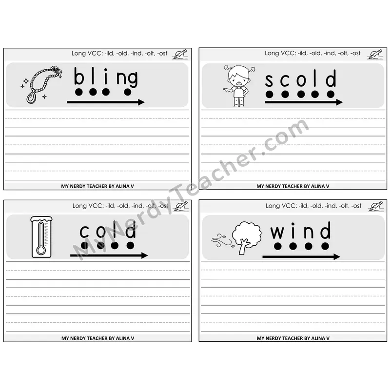 Long VCC Patterns Sentence Writing Task Cards — Decodable Sentences