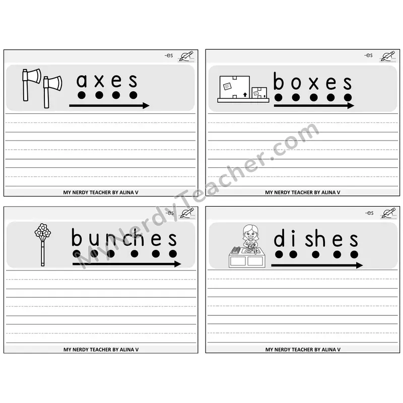 Suffix -es (Inflectional) Sentence Writing Task Cards — Decodable Sentences