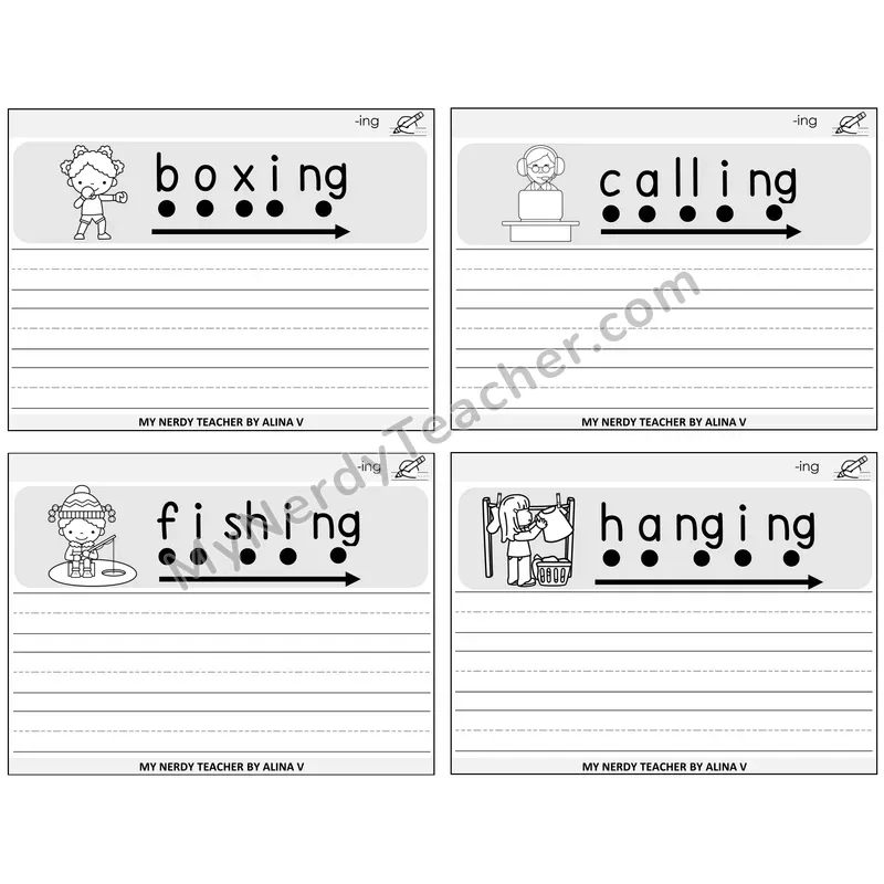 Suffix -ing Sentence Writing Task Cards — Decodable Sentences