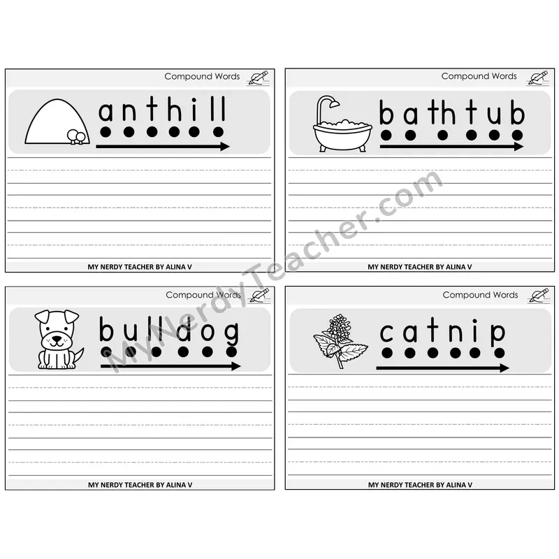 Compound Words Sentence Writing Task Cards — Decodable Sentences