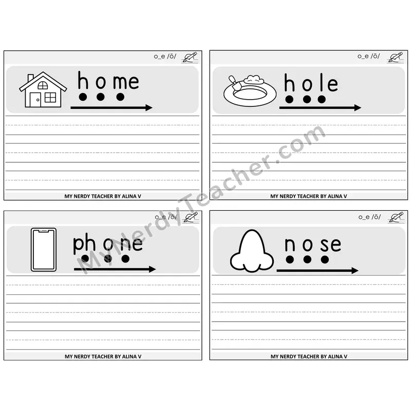 Long O VCe (o_e) Sentence Writing Task Cards — Decodable Sentences