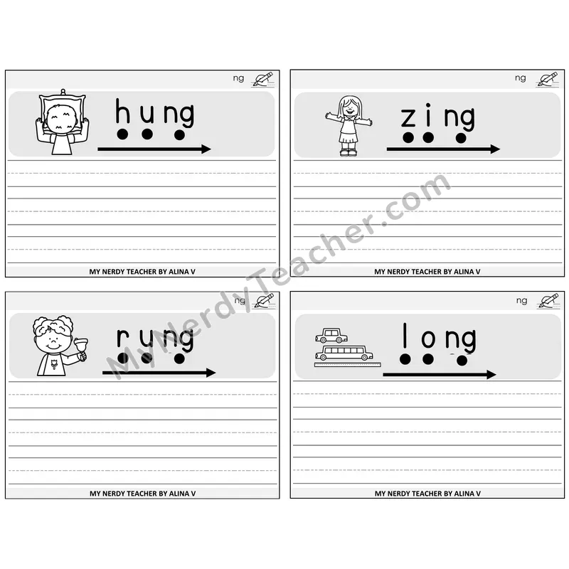 NG Digraph Sentence Writing Task Cards — Decodable Sentences