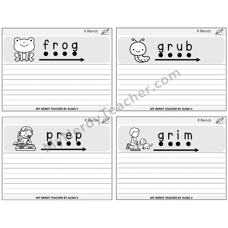 R Blends Sentence Writing Task Cards — Decodable Sentences