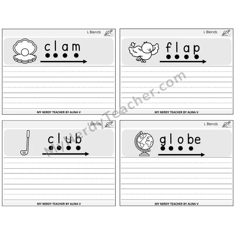 L Blends Sentence Writing Task Cards — Decodable Sentences