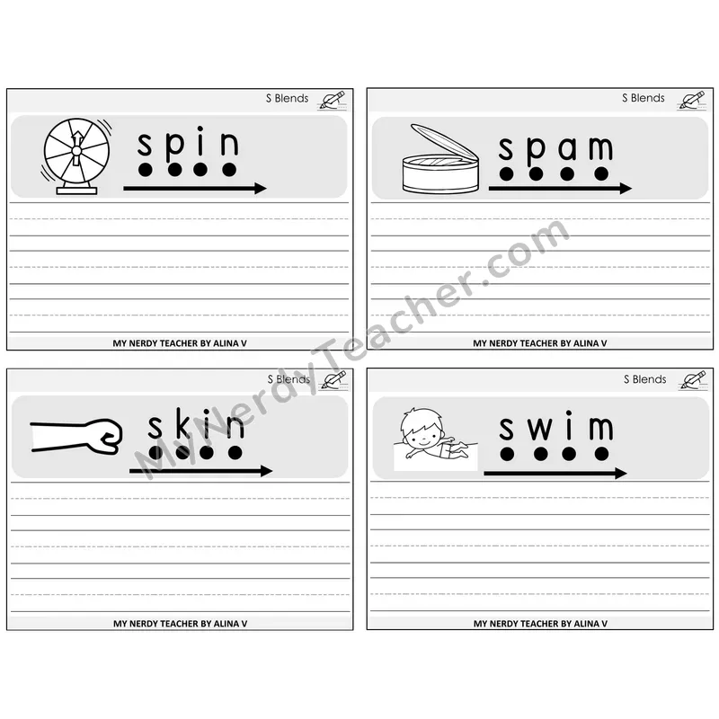 S Blends Sentence Writing Task Cards — Decodable Sentences