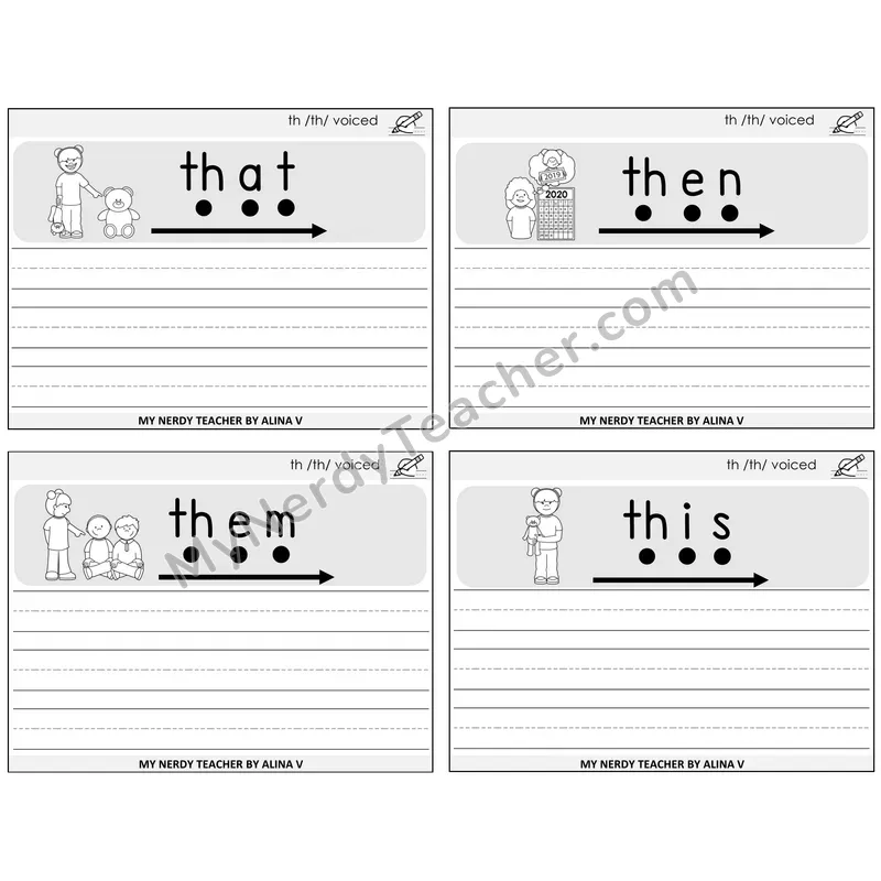 Voiced TH Digraph Sentence Writing Task Cards — Decodable Sentences