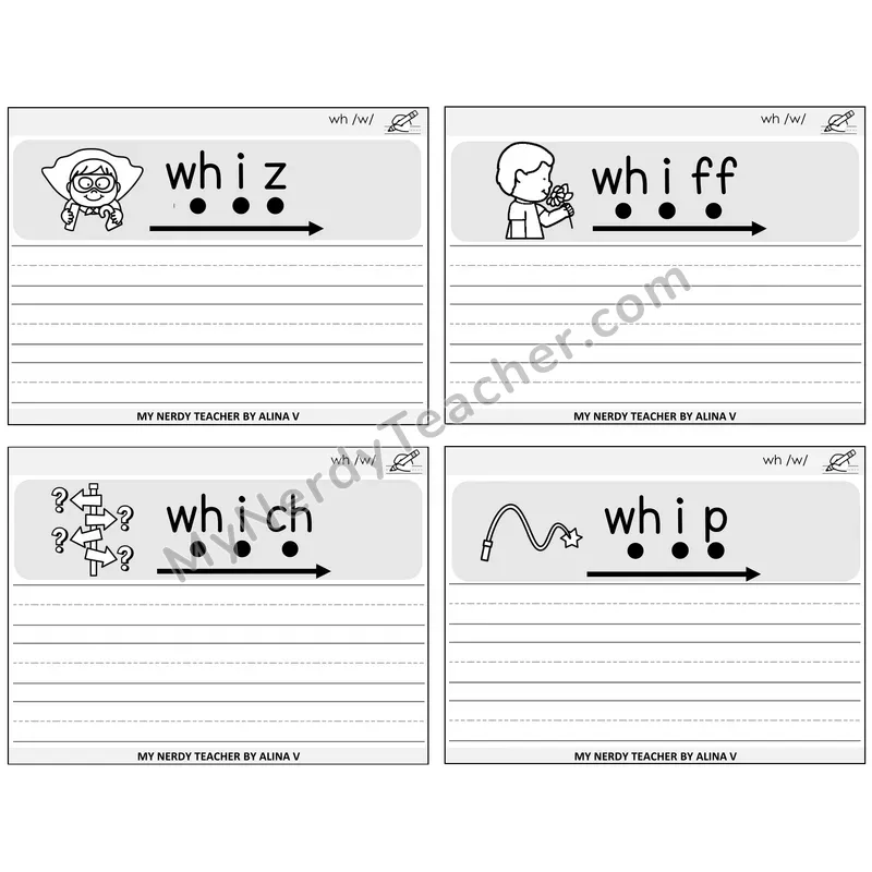 WH Digraph Sentence Writing Task Cards — Decodable Sentences