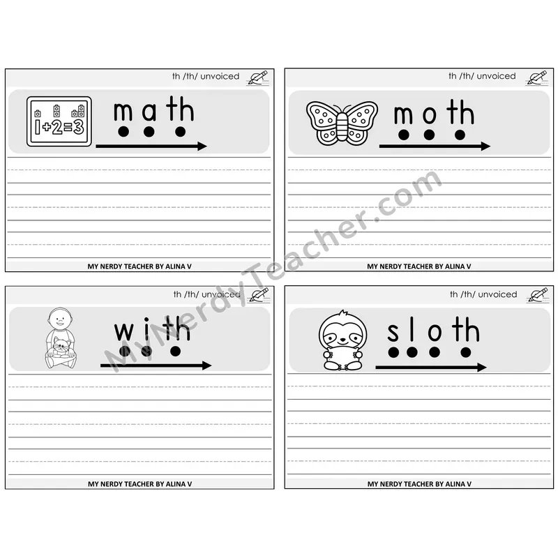Unvoiced TH Digraph Sentence Writing Task Cards — Decodable Sentences