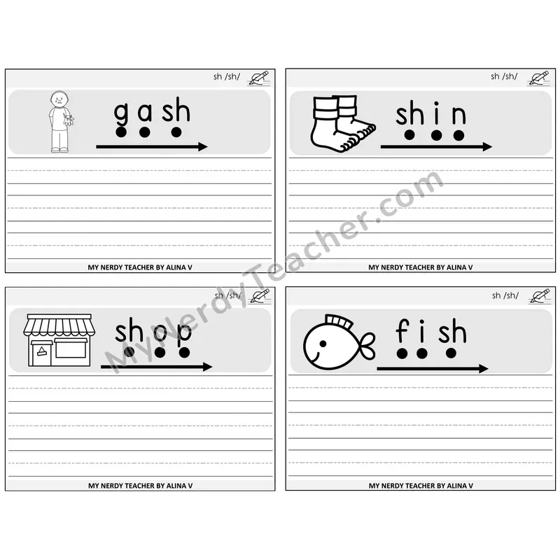 SH Digraph Sentence Writing Task Cards — Decodable Sentences