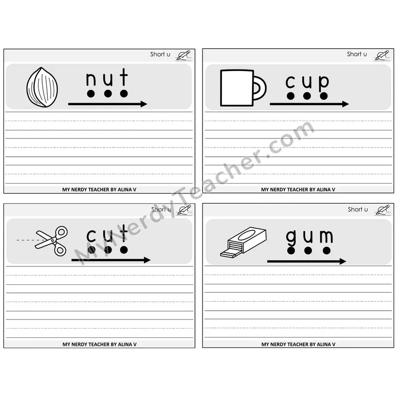 Short U Sentence Writing Task Cards — Decodable Sentences