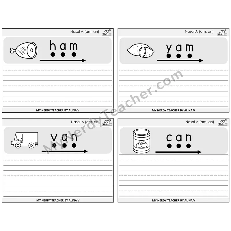 Nasalized A (am, an) Sentence Writing Task Cards — Decodable Sentences