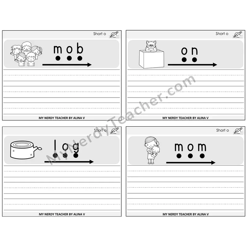Short O Sentence Writing Task Cards — Decodable Sentences