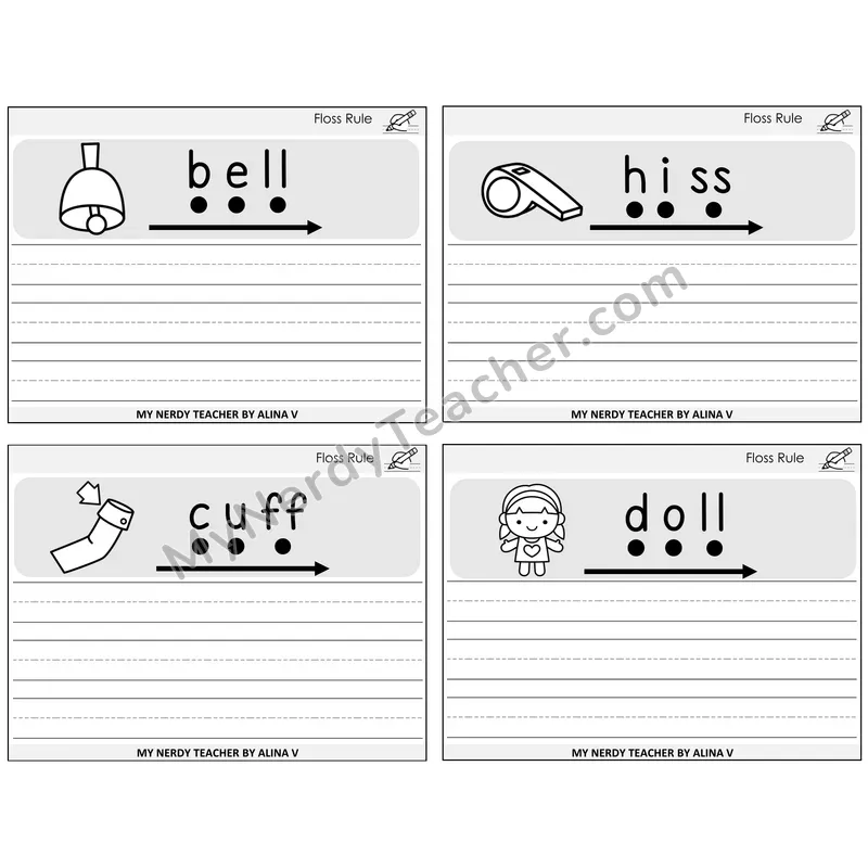 Floss Rule (ff, ll, ss, zz) Sentence Writing Task Cards — Decodable Sentences