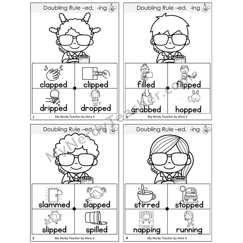 Doubling Rule -ed, -ing Word Spinners Task Cards — Decodable Sentences