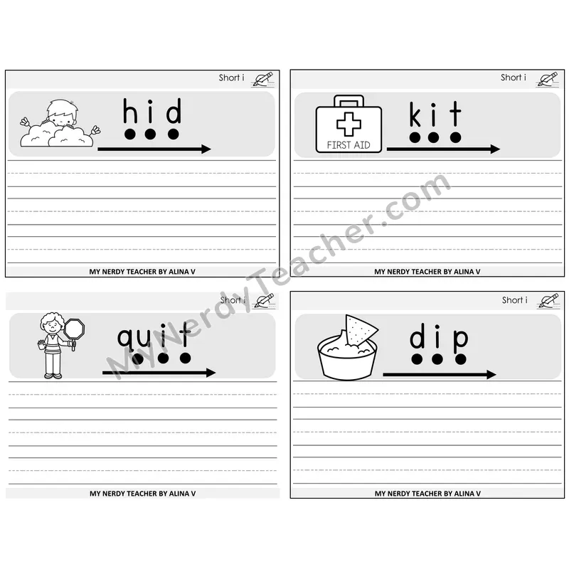 Short I Sentence Writing Task Cards — Decodable Sentences