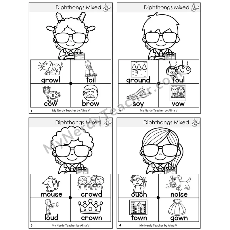 Mixed Diphthongs Word Spinners Task Cards — Decodable Sentences