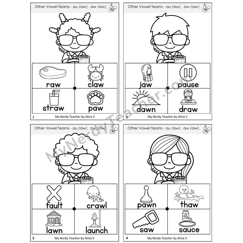 AU, AW, AUGH (/aw/) Word Spinners Task Cards — Decodable Sentences