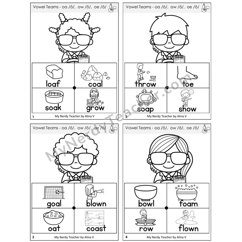 Long O Vowel Teams (oa, ow, oe) Word Spinners Task Cards — Decodable Sentences