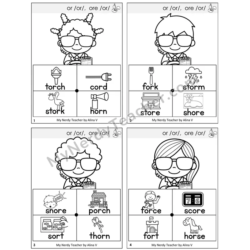 R-Controlled OR and ORE Word Spinners Task Cards — Decodable Sentences