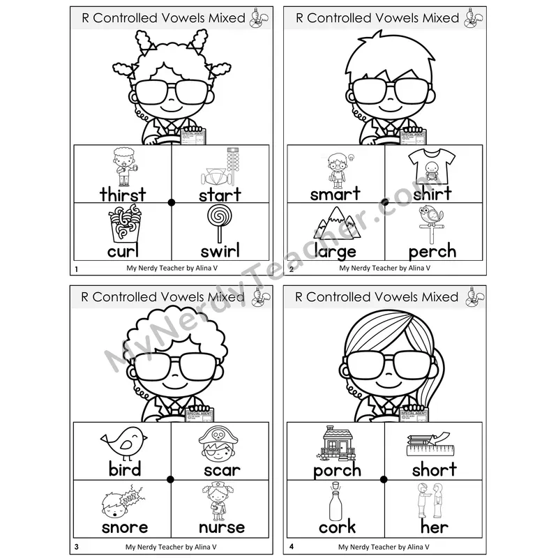 Mixed R-Controlled Vowels Word Spinners Task Cards — Decodable Sentences