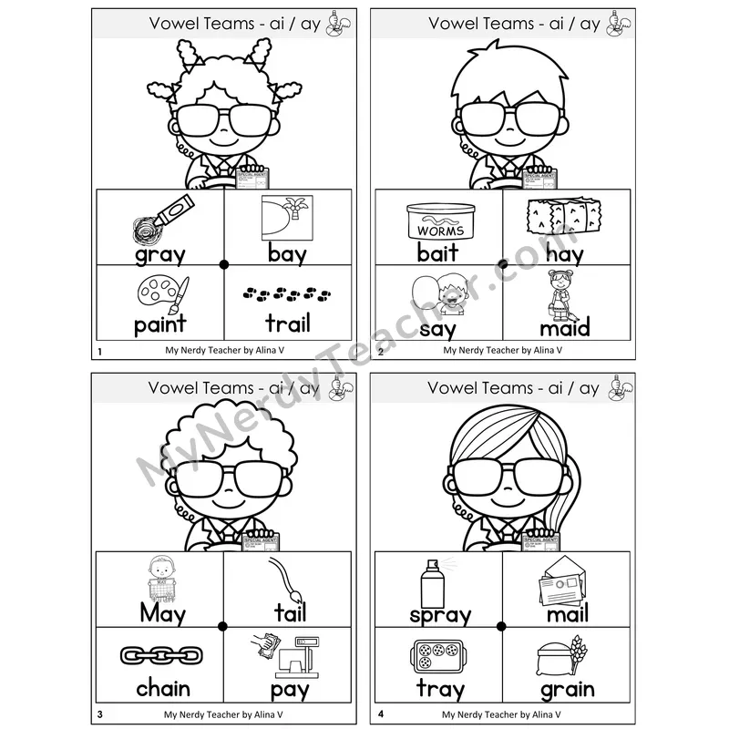 Long A Vowel Teams (ai, ay) Word Spinners Task Cards — Decodable Sentences