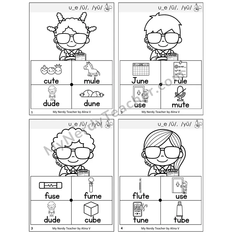 Long U VCe (u_e) Word Spinners Task Cards — Decodable Sentences