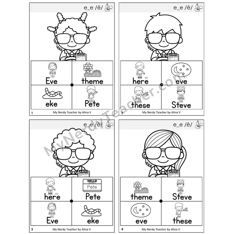 Long E VCe (e_e) Word Spinners Task Cards — Decodable Sentences