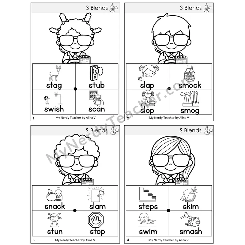 S Blends Word Spinners Task Cards — Decodable Sentences