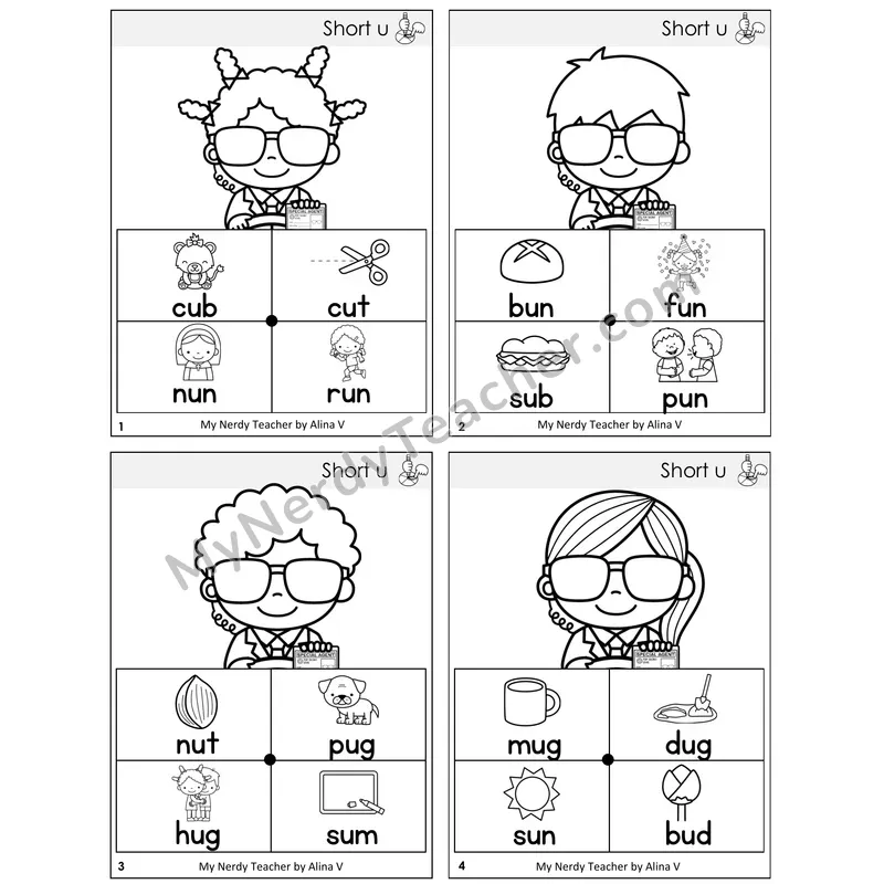 Short U Word Spinners Task Cards — Decodable Sentences