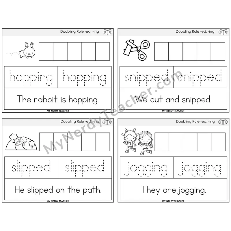 Doubling Rule -ed, -ing Graph Trace Read Task Cards — Decodable Sentences
