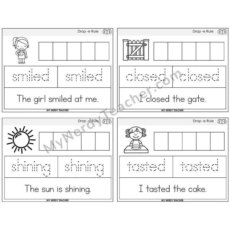 Drop -e Rule Graph Trace Read Task Cards — Decodable Sentences