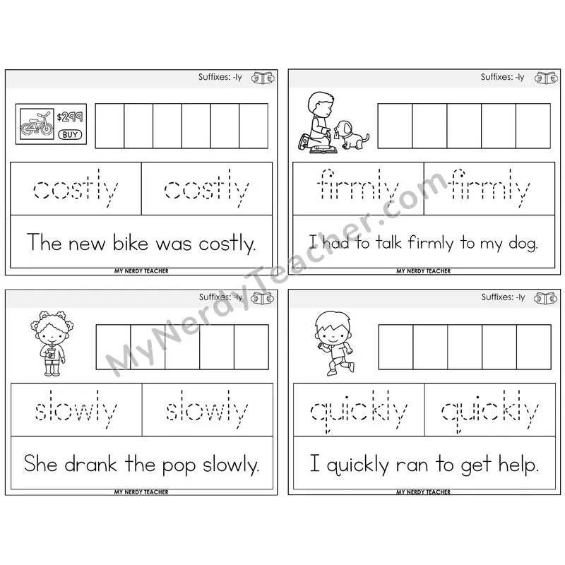 Suffix -ly Graph Trace Read Task Cards — Decodable Sentences