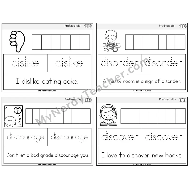 Prefix dis- Graph Trace Read Task Cards — Decodable Sentences