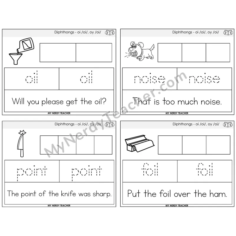 Diphthong OI and OY Graph Trace Read Task Cards — Decodable Sentences