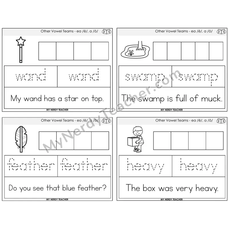 EA (short e) and A (short o) Graph Trace Read Task Cards — Decodable Sentences