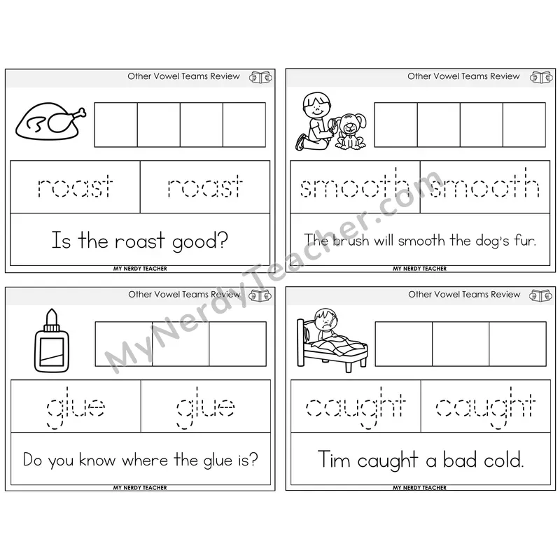 Other Vowel Teams Review Graph Trace Read Task Cards — Decodable Sentences