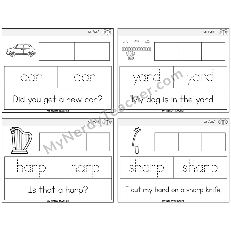 R-Controlled AR Graph Trace Read Task Cards — Decodable Sentences